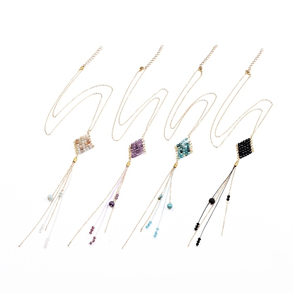 Pendant Necklaces, with Faceted Glass Beads and Natural Gemstone Beads, Brass Cable Chains & Lobster Claw Clasps