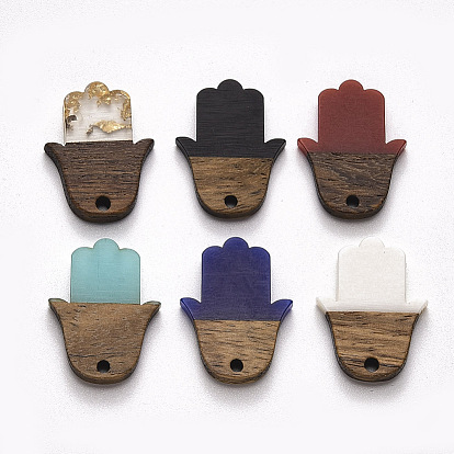 Resin & Walnut Wood Pendants, Hamsa Hand/Hand of Fatima/Hand of Miriam