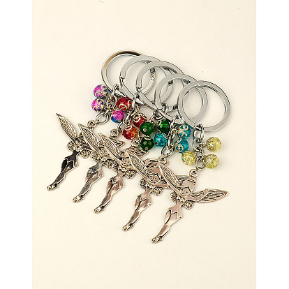 Crackle Glass Keychain, with Tibetan Style Pendants and Alloy Keychain Findings, 105mm