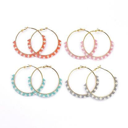 MIYUKI Delica Hoop Earrings, with Brass Earring Hoop and Cardboard Box, Ring