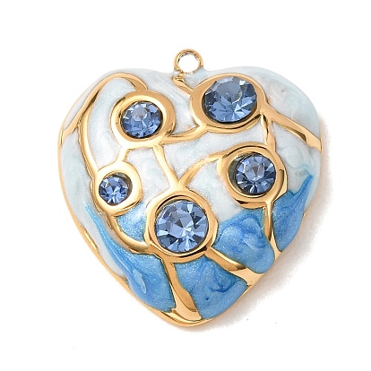 304 acier inoxydable émail pendentifs, charmes de coeur, avec la glace