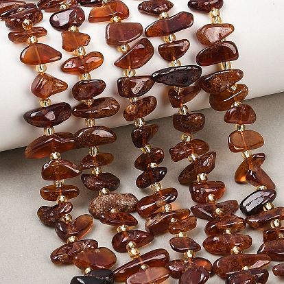 Натуральный оранжевый гранатовый бисер пряди, самородки, с бисером