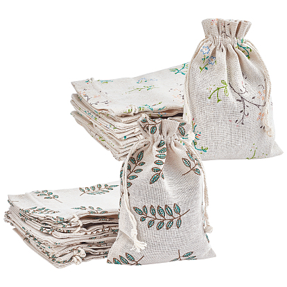 2 Patterns Polycotton(Polyester Cotton) Packing Pouches Drawstring Bags, with Printed Flower