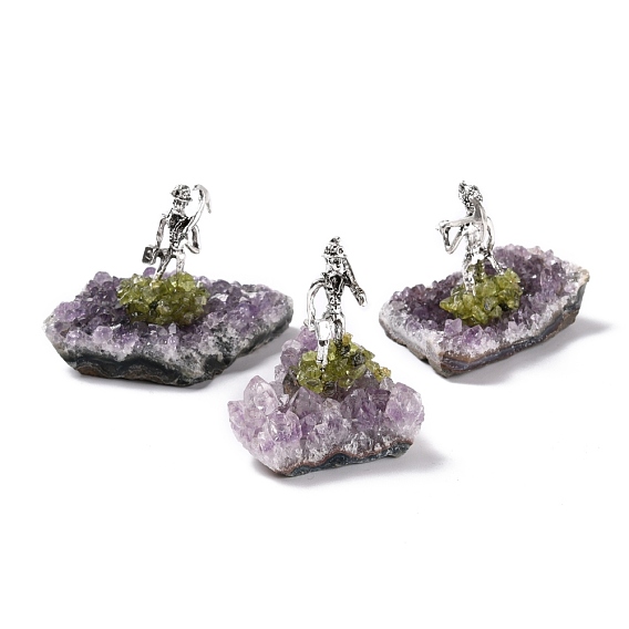 Racimo de piedras preciosas naturales y adorno de modelo de minero de aleación, para la decoración del hogar de escritorio