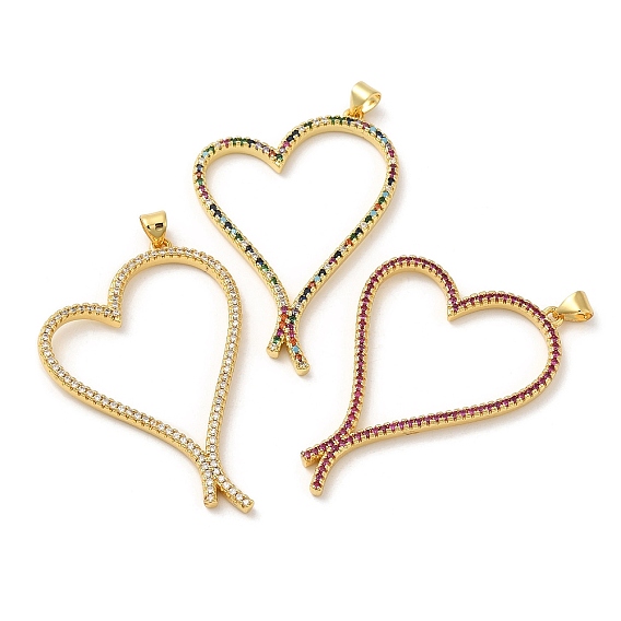 Brass Pendants, with Cubic Zirconia, Lead Free & Cadmium Free, Heart Charms, Real 18K Gold Plated