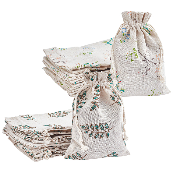 2 Patterns Polycotton(Polyester Cotton) Packing Pouches Drawstring Bags, with Printed Flower