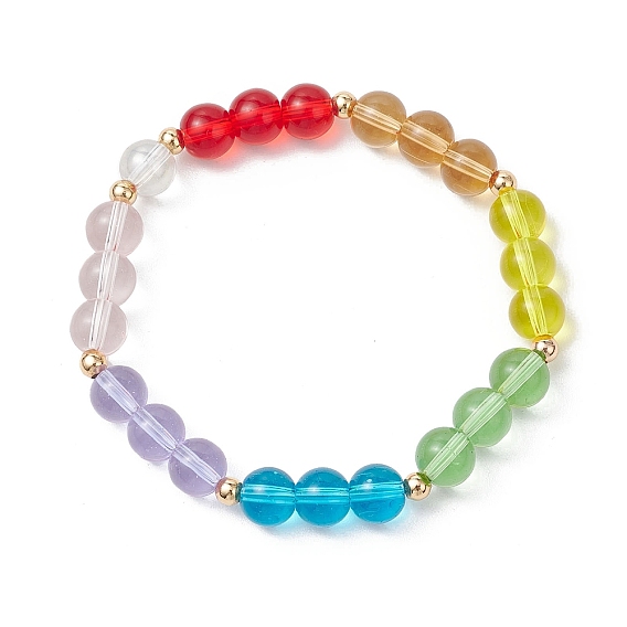 Стеклянные круглые бусины эластичные браслеты для женщин и мужчин, с латунной бисера