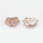 Brass Micro Pave Cubic Zirconia Links, Double Heart, Nickel Free & Lead Free & Cadmium Free