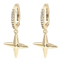 Brass with Cubic Zirconia Dangle Hoop Earrings, Star