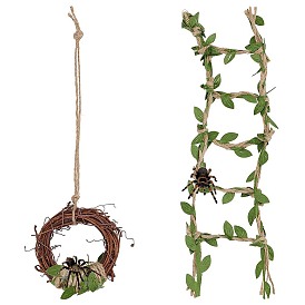 8 Décoration suspendue en rotin et jute pour jardin, avec des crochets muraux en plastique et 304 une pince en acier inoxydable