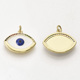 Brass Micro Pave Cubic Zirconia Pendants, with Enamel and Jump Rings, Evil Eye