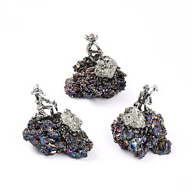 Гальваническое покрытие натуральный уголь кварц кластерная скульптура основание, со старинным серебряным сплавом шахтер, для украшения рабочего стола домашнего офиса