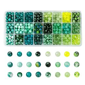 Perles en verre de style mixte, teint, ronde, 24 couleurs, dégradé de couleur