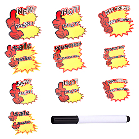 Nbeads 10 Bags 10 Style Explosive Shape & Word Blank Signs Sales Price Label Tags, with 1Pcs Plastic Erasable Pen, for Retail Store Commerce Favors Display