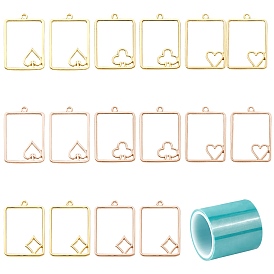 DIY Poker Pendant Making Kits,  Pressed Flower Jewelry Alloy Open Back Bezel Pendants and Seamless Paper Tape, with Storage Container