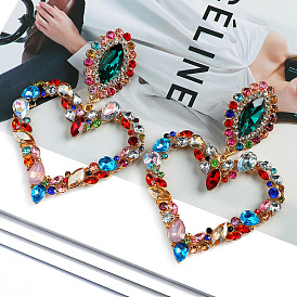 Colorful Geometric Crystal Heart Pendant Earrings - Elegant, Sweet and Romantic Jewelry Set