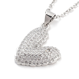 Valentine's Day Brass Micro Pave Clear Cubic Zirconia Pendant Necklaces, Heart