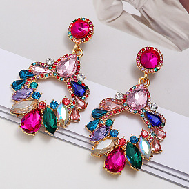 Geometric Colorful Crystal Teardrop Earrings with Oversized Pendant - Fashionable and Chic Jewelry for Women
