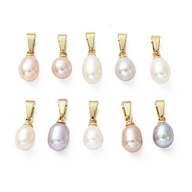 Подвески из натурального пресноводного жемчуга, Рисовые подвески с 304 защелкивающимися креплениями из нержавеющей стали, золотые