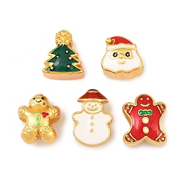 Рождественские латунные эмалевые европейские бусины, бусины с большим отверстием, золотые