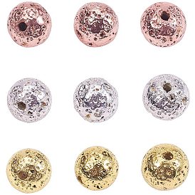 Electroplated Natural Lava Rock Beads, Round, Bumpy