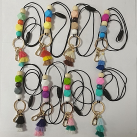 8 piezas de cuentas de madera natural y accesorios móviles de cuentas de silicona, con adornos colgantes de borlas, broches de plástico separable, cierres giratorios de aleación e hilo de nailon