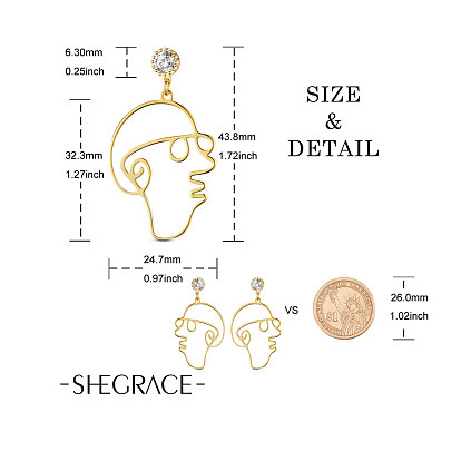 Boucles d'oreilles pendantes en laiton Shegrace, avec le tchèque strass, visage