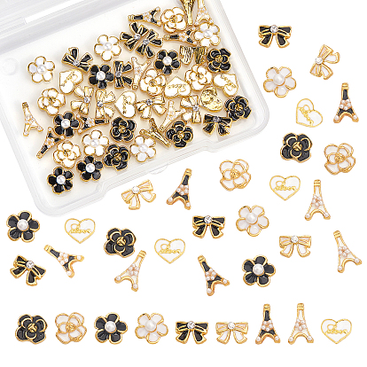 45 Piezas de cabujones de esmalte de aleación, con diamantes de imitación de cristal, accesorios de la decoración del arte del clavo, relleno de material de resina epoxi de cristal diy, blanco y negro
