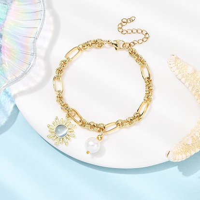 Браслеты для глаз, браслеты из латунной цепочки для женщин, солнце, с оболочкой шарик перлы