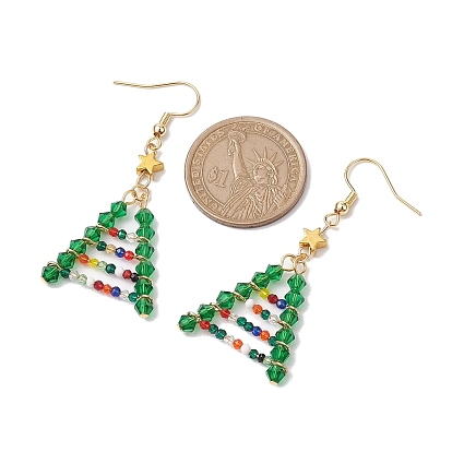 Glass Beads Earrings, with  Brass Earring Hooks, Jewely for Women, Christmas Trees