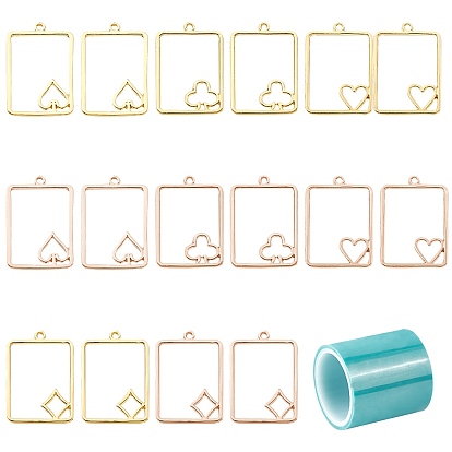 DIY Poker Pendant Making Kits,  Pressed Flower Jewelry Alloy Open Back Bezel Pendants and Seamless Paper Tape, with Storage Container