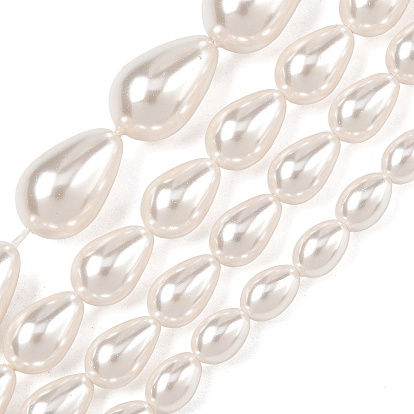 Electroplate Opaque Glass Pearl Beads Strands, Teardrop