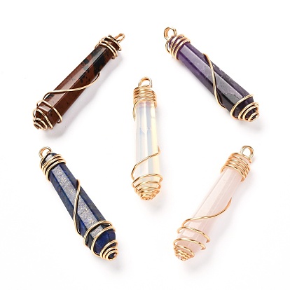 Natural & Synthetic Gemstone Pendants, with Real 18K Gold Plated Eco-Friendly Copper Wire, Bullet