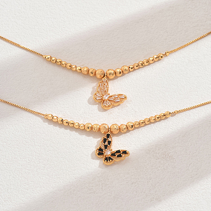 Модные латунные ожерелья с подвеской в виде бабочки из кубического циркония для женщин, реальный 18 k позолоченный