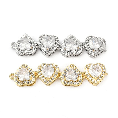 Шармы-соединители из латуни с микропаве из прозрачного кубического циркония, 4-сердце, без кадмия и без свинца, долговечный, стойки покрытие