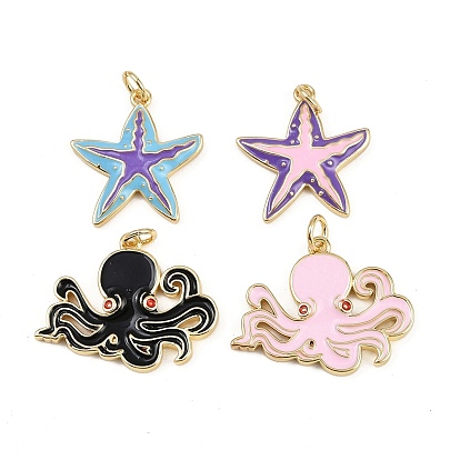 Латунь эмаль подвески, с прыжковых колец, стойки покрытие, реальный 18 k позолоченный, без свинца и без кадмия, долговечный, подвески в виде морских звезд/осьминогов