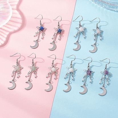 Серьги с подвесками из лунных камней, с 304 нержавеющей стали серьги крючки, платина