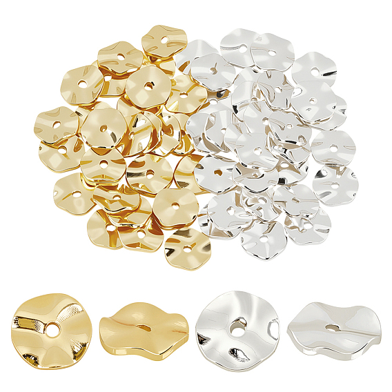 60 шт. 2 цвета латунных дистанционных бусин, волнистых плоские круглые