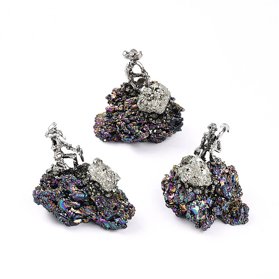 Гальваническое покрытие натуральный уголь кварц кластерная скульптура основание, со старинным серебряным сплавом шахтер, для украшения рабочего стола домашнего офиса