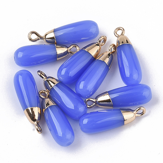 Glass Pendants, with Top Golden Plated Iron Loops, Half Drilled Hole, Teardrop