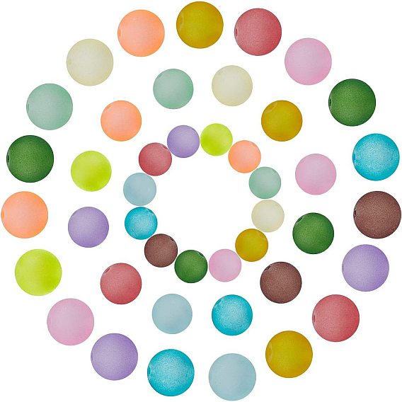 Transparent Frosted Glass Beads, Round