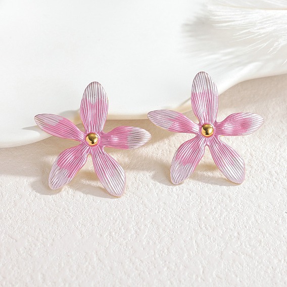 304 Серьги-гвоздики из нержавеющей стали с эмалью, цветок