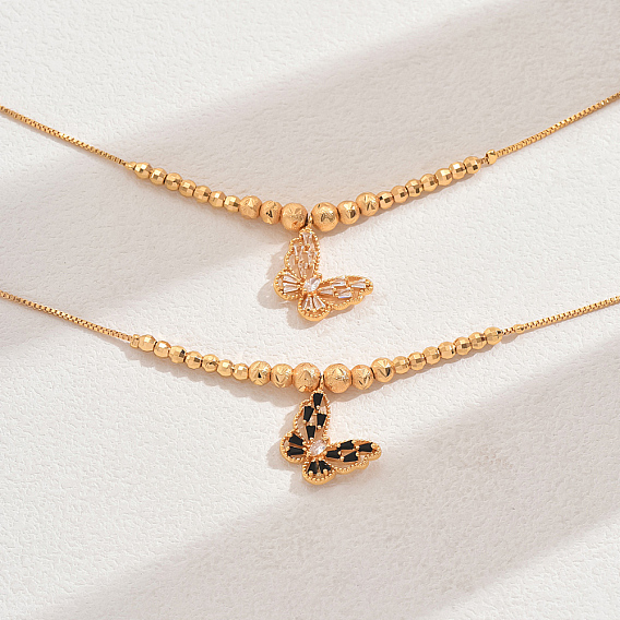 Модные латунные ожерелья с подвеской в виде бабочки из кубического циркония для женщин, реальный 18 k позолоченный