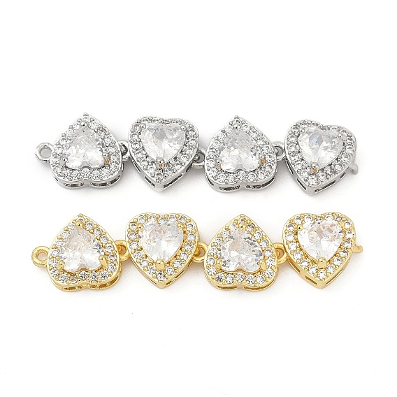 Шармы-соединители из латуни с микропаве из прозрачного кубического циркония, 4-сердце, без кадмия и без свинца, долговечный, стойки покрытие