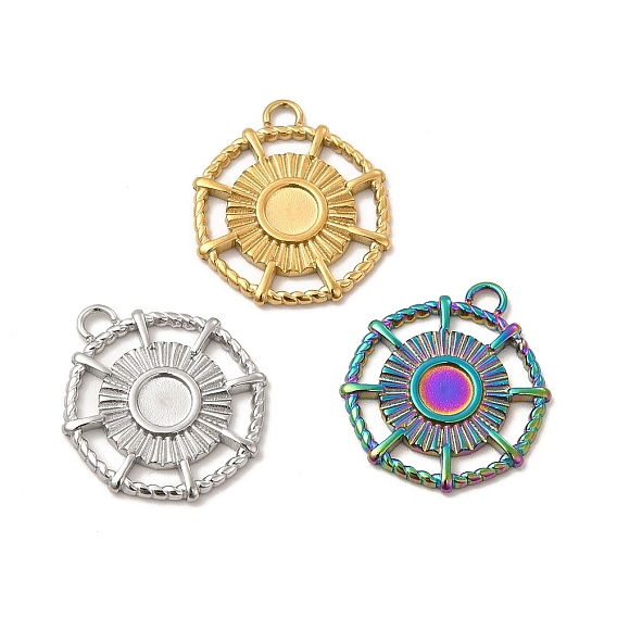 Ионное покрытие (ip) 304 подвеска из нержавеющей стали с кабошоном, многоугольник