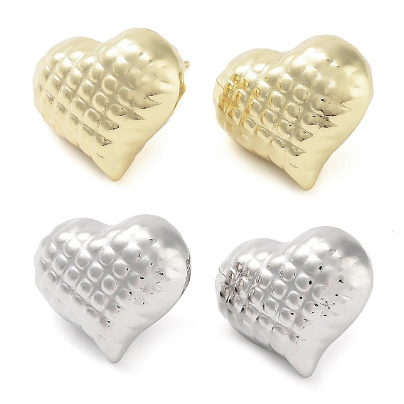 Brass Studs Earrings, Long-Lasting Plated, Lead Free & Cadmium Free, Heart