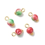 Spray Painted Resin Charms, with Iron Loops, Two Tone, Red & Green, Round