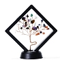 Natural Gemstone Tree of Life Feng Shui Ornamentss, with Plastic Floating Display Cases, Home Display Decorations, Rhombus