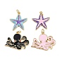 Латунь эмаль подвески, с прыжковых колец, стойки покрытие, реальный 18 k позолоченный, без свинца и без кадмия, долговечный, подвески в виде морских звезд/осьминогов