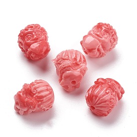 Carved Synthetic Coral Beads, Dyed, Angel